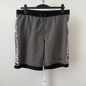 Nike Athletic‎ Shorts Gray Black Logo Tape Drawstring sz L Basketball athletic